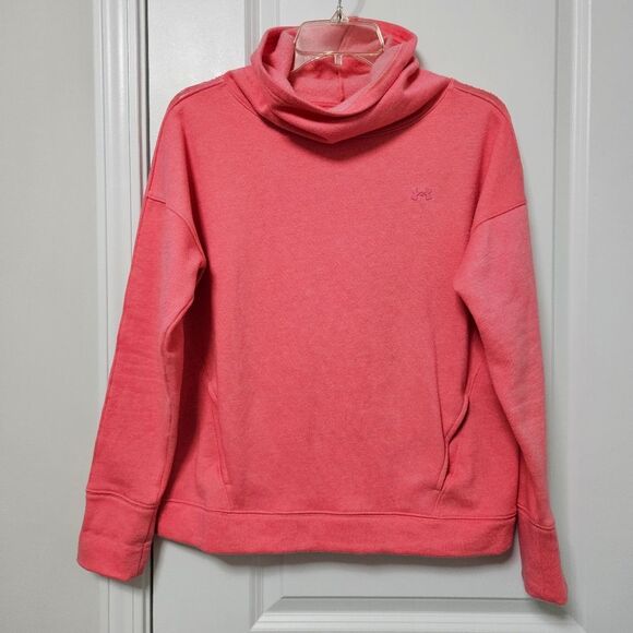 Under Armour Sweatshirt Women's Sm Pink Cowl Neck Loose Fit Mesh Sleeve Insert - Picture 1 of 10
